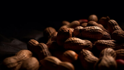 Healthy snack nut assortment in organic nutshell generative AI