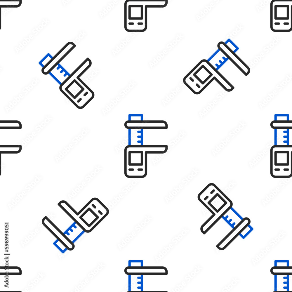 Poster line calliper or caliper and scale icon isolated seamless pattern on white background. precision mea