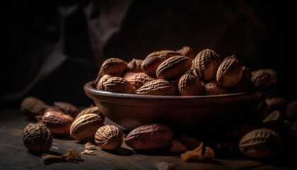 Nutty snack bowl walnut, almond, pecan, cashew generative AI