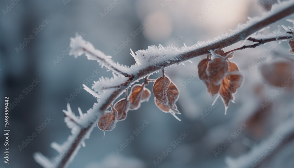 Poster frosty branch with snowflake pattern in winter generated by ai