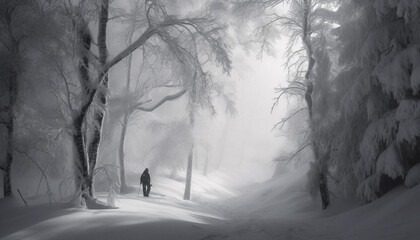 Silhouette walking through spooky winter forest mystery generated by AI
