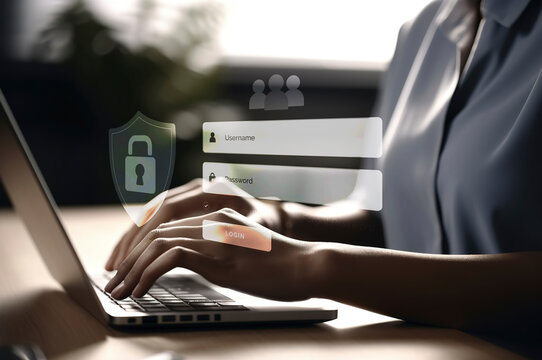 Cybersecurity privacy of data protection, businessman using laptop Secure encryption technology, security encryption of user private data, business confidentiality