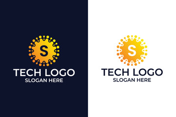 Fototapeta premium Smart and creative, dots or points letter S logo design template. energy tech planet atom vector icon. Geometric dot circle science medicine sign