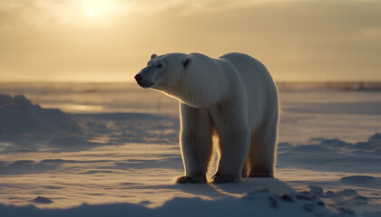 Fototapeta na wymiar Large arctic mammal standing on ice floe generated by AI