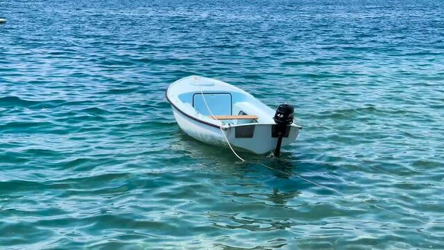 A boat in Marzamemi harbour, Pachino, Syracuse, Sicily, Italy. Generative AI