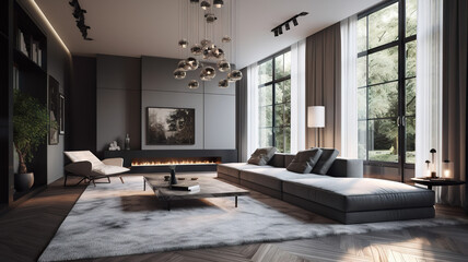Naklejka na ściany i meble Luxurious living-room interior - Generative AI, AI generated