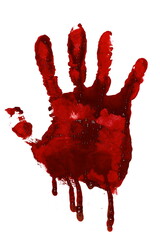 Bloody handprint, gore isolated on white