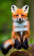 Close-up portrait of a red fox in the forest