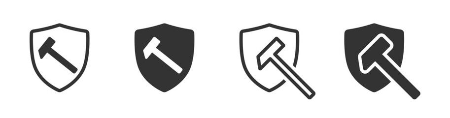 Hammer shield icon. Vector illustration.