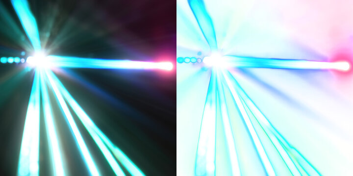 Neon light leak, lens flare and prism overlay. Great as Graphic resource for screen or add layer style. light and flare effect to enhance other visuals.  black or transparent background. Generative AI