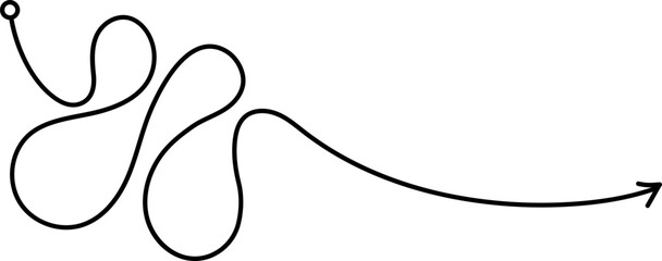 Complex and easy messy line. Vector hand drawn doodle scribble. Starting graphic point and arrow