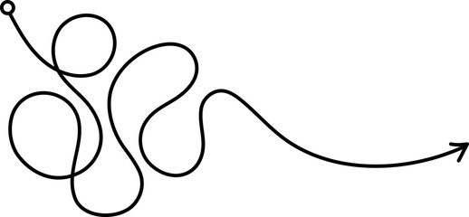 Complex and easy messy line. Vector hand drawn doodle scribble. Starting graphic point and arrow