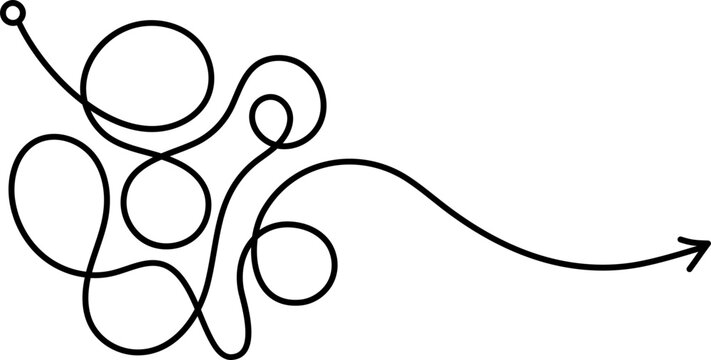 Complex and easy messy line. Vector hand drawn doodle scribble. Starting graphic point and arrow