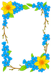 Decorative frame with summer flowers. Beautiful decorative bouquet of blooming plants. Generative AI