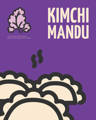 Kimchi Mandoo Korean Food Placard Poster Banner Card with Thin Line Elements. Vector illustration of Mandu