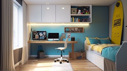 Boy's teenage bedroom, which is every guy's dream where he can have a little private life. Generative AI Technology 