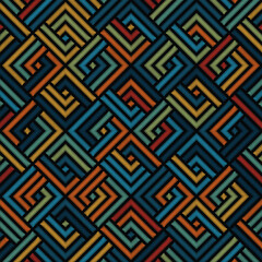 Multicolor square diamond shape elements on a black background. Striped pattern with decorative embroidered geometric ornaments.  Seamless vector illustration. Chevron ethnic style.