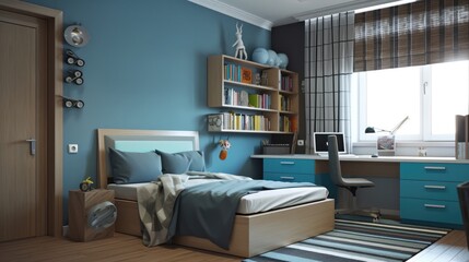 Boy's teenage bedroom, which is every guy's dream where he can have a little private life. Generative AI Technology 