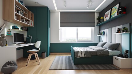 Boy's teenage bedroom, which is every guy's dream where he can have a little private life. Generative AI Technology 