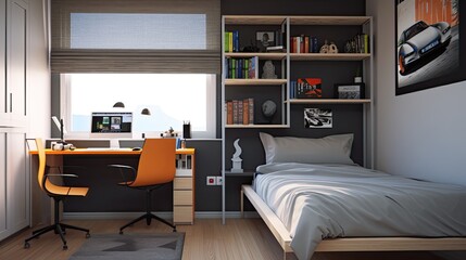 Boy's teenage bedroom, which is every guy's dream where he can have a little private life. Generative AI Technology 
