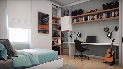 Boy's teenage bedroom, which is every guy's dream where he can have a little private life. Generative AI Technology 