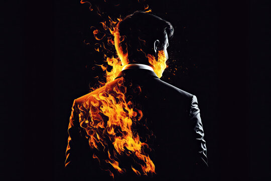 backside of businessman on fire, ai generated