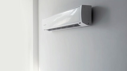 Condicionador de ar moderno na parede branca, espaço para texto