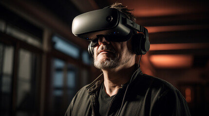 homem usando fone de ouvido VR