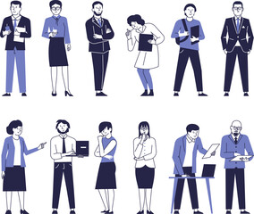 Set of men and women managers and entrepreneurs. Vector business characters.