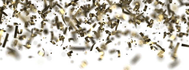 Golden serpentine confetti on transparent background. luxury isolated