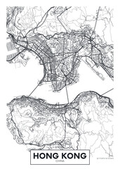 City map Hong Kong, urban planning travel vector poster design