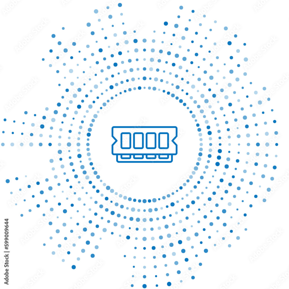 Poster blue line ram, random access memory icon isolated on white background. abstract circle random dots. 