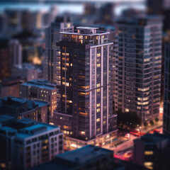 Fototapeta na wymiar Architectural Photography of a Modern Skyscraper at Twilight, generative AI