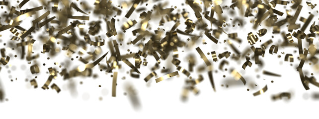 Golden serpentine confetti on transparent background. luxury isolated