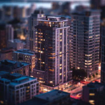 Architectural Photography of a Modern Skyscraper at Twilight, generative AI
