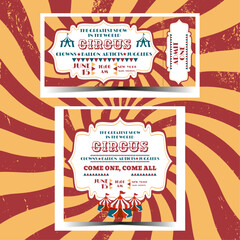 3 in 1. Poster circus. Tickets circus. Background in red