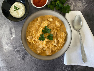 Hungarian Szeged Goulash, also known as meat cabbage, with Chicken. 
