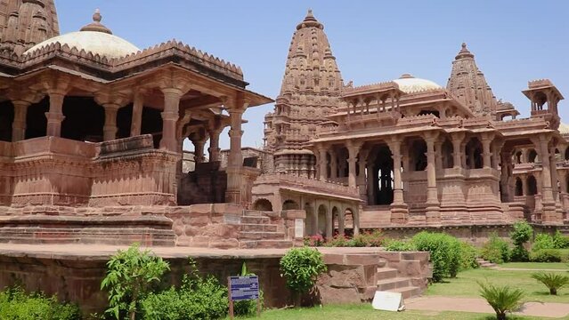 ancient temple architecture with bright blue sky at morning