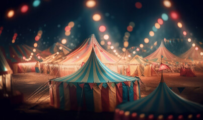 texture of the dome of the circus at night. background with bright lights, garland, fun and holiday. ai generative