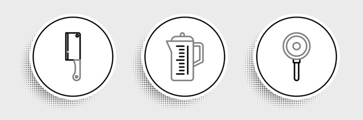 Set line Frying pan, Meat chopper and Teapot icon. Vector