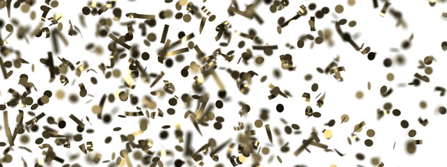 Golden serpentine confetti on transparent background. luxury isolated