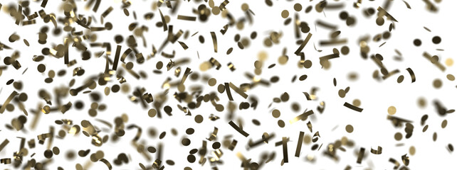 Golden serpentine confetti on transparent background. luxury isolated
