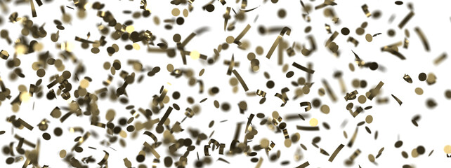 Golden serpentine confetti on transparent background. luxury isolated