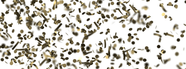 Golden serpentine confetti on transparent background. luxury isolated
