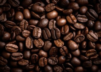 Naklejka premium close up shot of coffee beans on a background Generative Ai