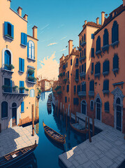 Rainy Venice street. AI generated illustration
