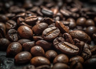 close up shot of coffee beans on a background Generative Ai