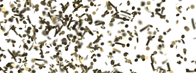 Golden serpentine confetti on transparent background. luxury isolated