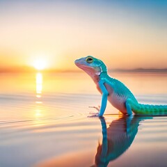Realistic Cute Gecko The Water Created With Generative Ai Technology - obrazy, fototapety, plakaty