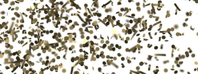 Golden serpentine confetti on transparent background. luxury isolated